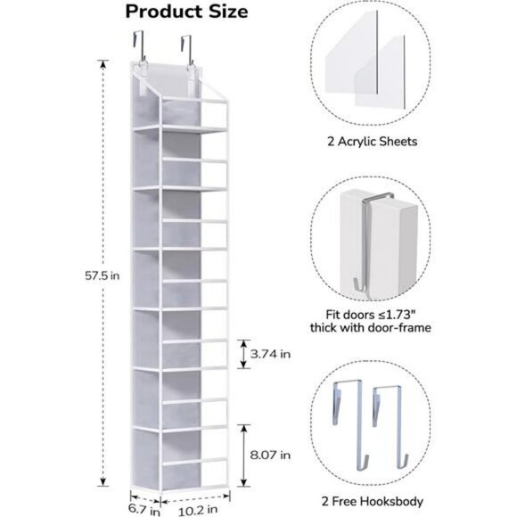 Over The Door Hanging Organizer 7 Shelf Clear Pocket Closet Storage Rack - Picture 2 of 8